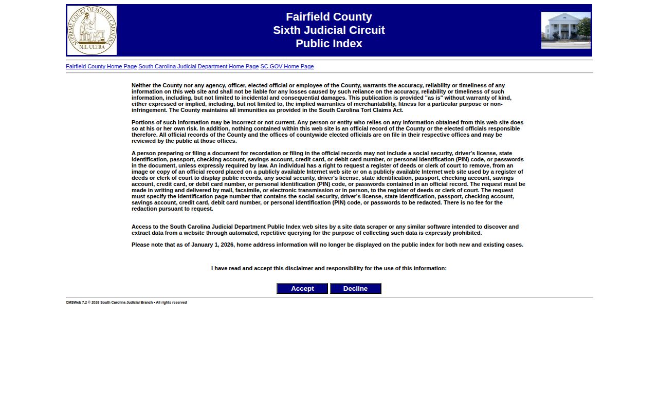 Fairfield Public Index search for released inmate court records