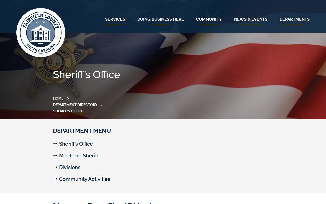 Fairfield County Sheriff page with no official released mugshot feed or jail app