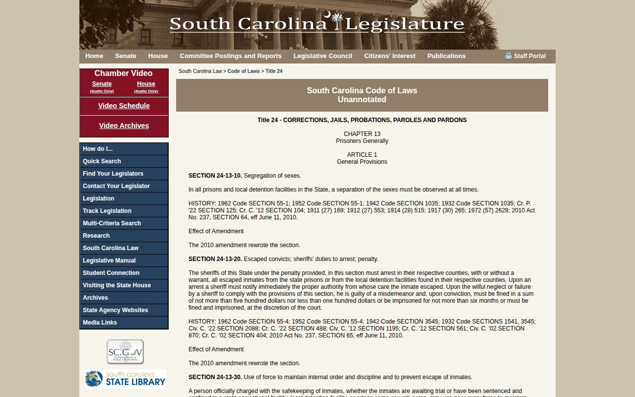 South Carolina sentence credit statutes affecting Fairfield County inmate release dates